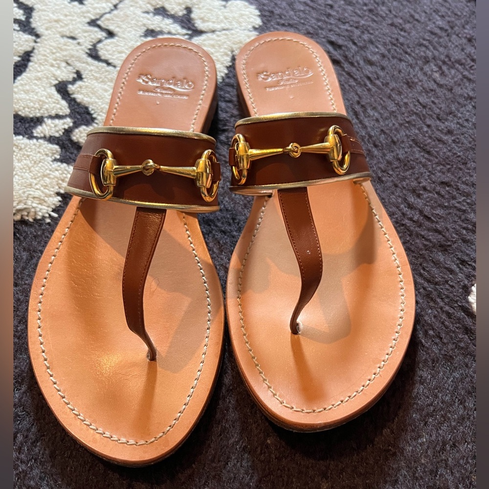 il Sandalo Brown Leather Sandals with Gold Accents
